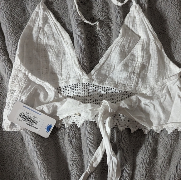 NWT Crochet Halter Crop Top Small White Cotton Cover-Up - Picture 7 of 9